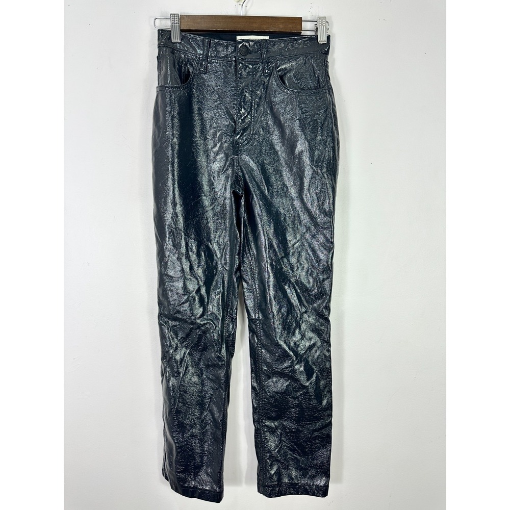 Abercrombie & Fitch The 90s Straight Ultra High Rise Black Faux Vegan Leather 0
